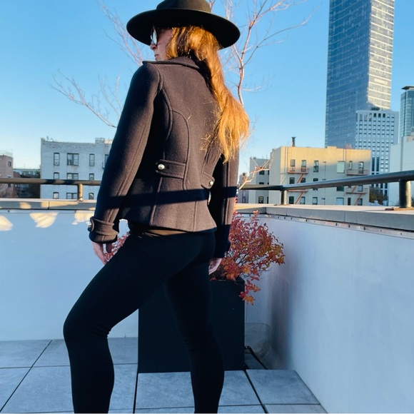 Coach 100% WOOL Gold Buttons Blazer Crop Thick Wool Windbreaker Blazer Pea Coat - Picture 14 of 17